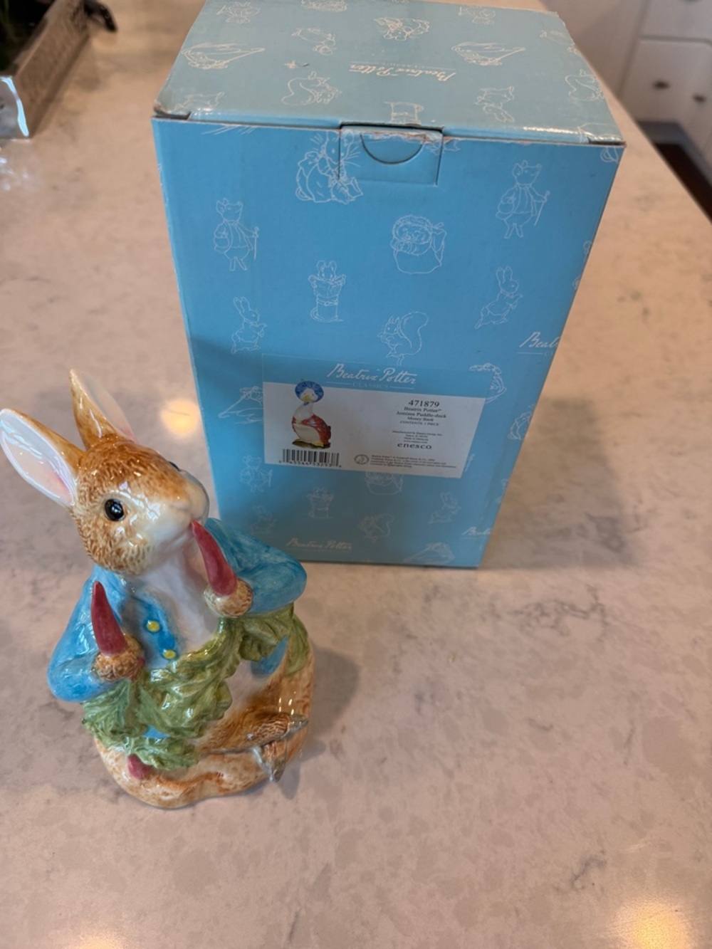 Beswick/Beatrix Potter Peter Rabbit bank - Blue Jacket, Green Accents